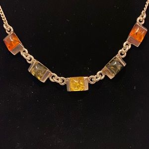 Silver Amber Stone Necklace